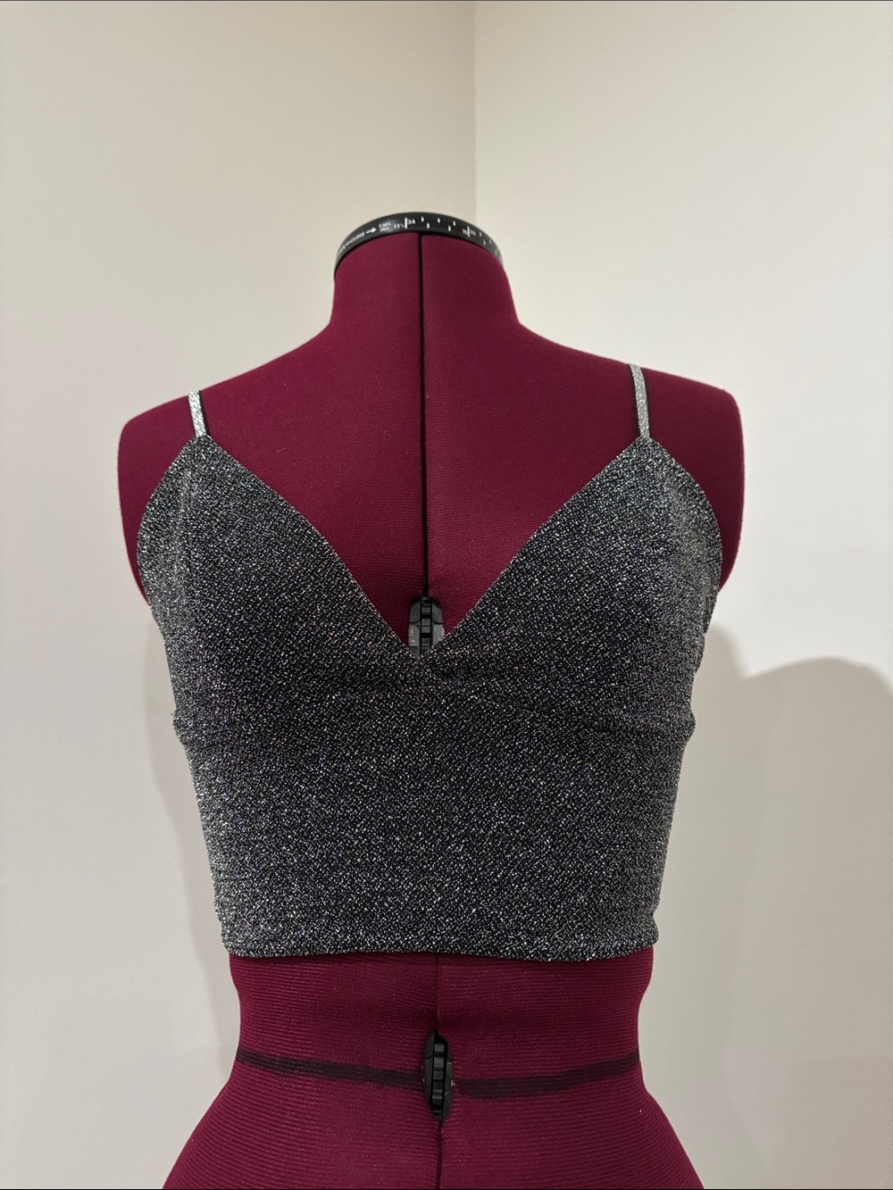Zara Metallic Silver V-Neck Crop Cami